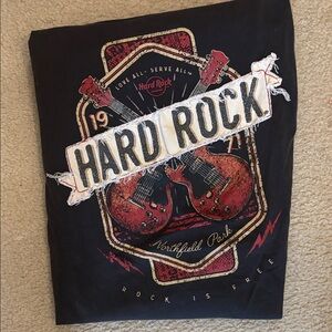 Hard Rock Cafe Black Tee with Red and White Graphic